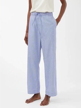 Arket Cotton Light Blue Pinstripe Wide-Leg Drawstring Pants